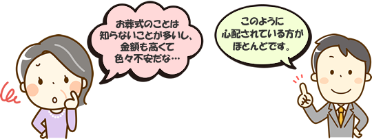 お葬式のことは、知らないことが多いし、金額も高く色々不安だな…
このように心配されている方がほとんどです。